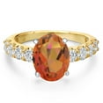thumbnail image 3 of Gem Stone King 14K Two Tone Gold Twilight Orange Mystic Quartz and Lab Grown Diamond Engagement Ring for Women | 4.48 Cttw | Oval 11X9MM | Gemstone Birthstone | Size 9, 3 of 6