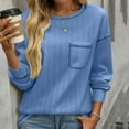 thumbnail image 2 of Htigea Long Sleeve Shirts for Women Casual Crew Neck Knit Ribbed Pullover Loose Cozy Fall Tops with Pocket Blue S, 2 of 7
