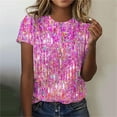 thumbnail image 2 of Liquidation! Uooqdmx Hauts Pailletés pour Femmes, Chemises à Manches Courtes pour Femmes, Hauts à Sequins pour Femmes, T-Shirt Décontracté à Col Rond Imprimé à Sequins, Chemises d'Été pour Femmes, Rose Vif TTG, 2 of 4