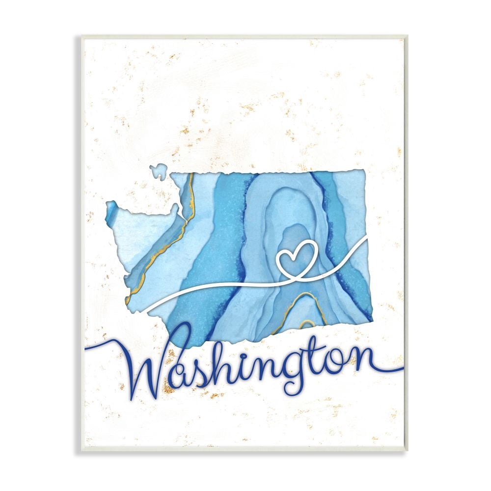 Stupell Industries Washington Agate Blue US State Design Wall Plaque by Ziwei Li