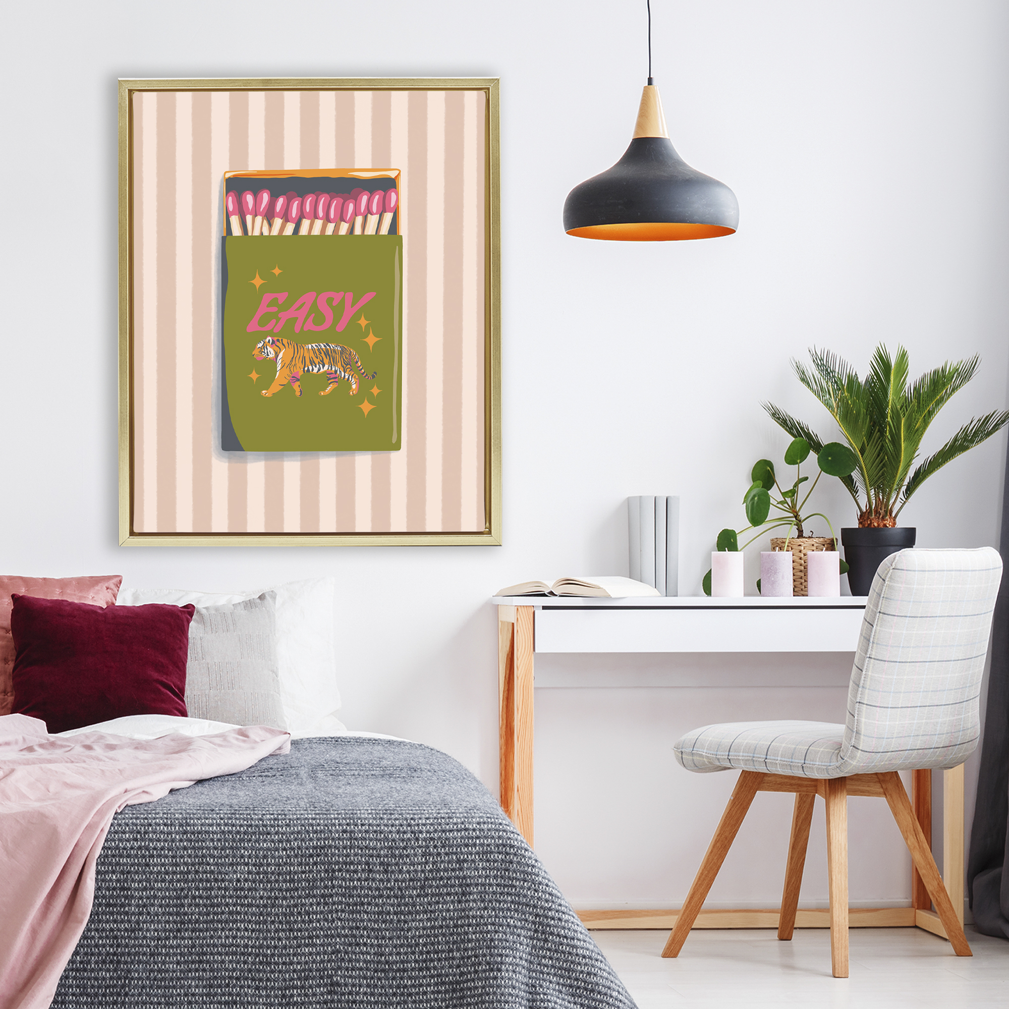 Easy Tiger Retro Matches Gold Framed Floater Canvas Wall Art, design by Elyse Anastacia