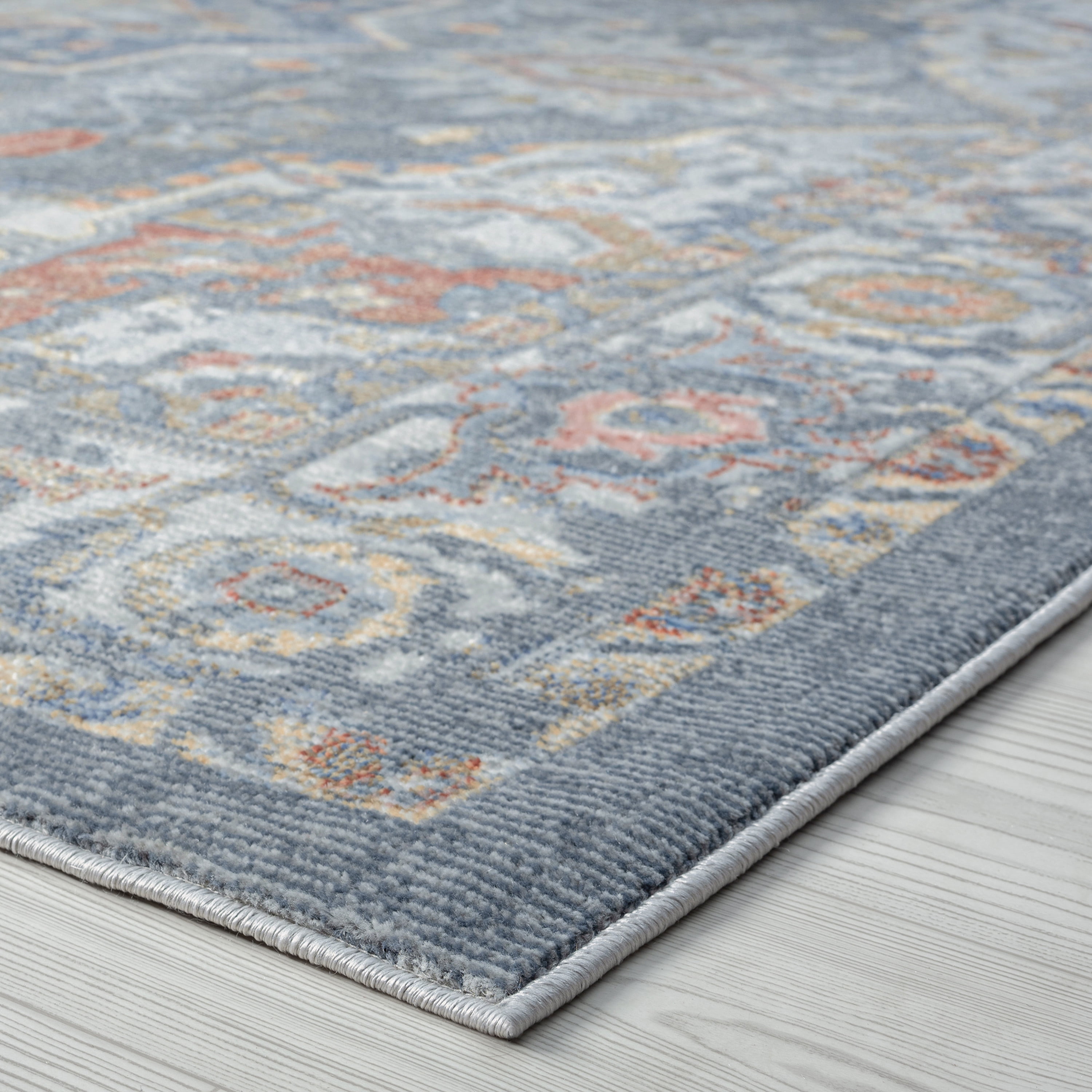 Allure Traditional 2' x 7' Charcoal and Navy Polypropylene Indoor Area Rug