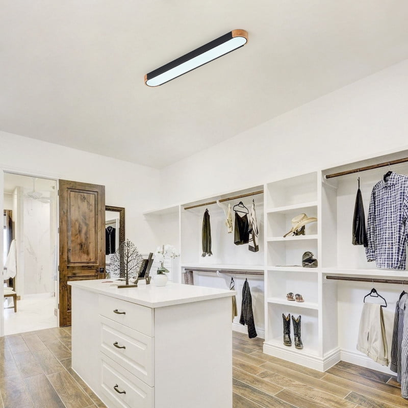 Aiwen 37.4" LED Linear Flush Mount Ceiling Light, Modern Matte Black Ceiling Fixture with PS Lampshade -- Perfect for Living Room, Entryway & Restaurant