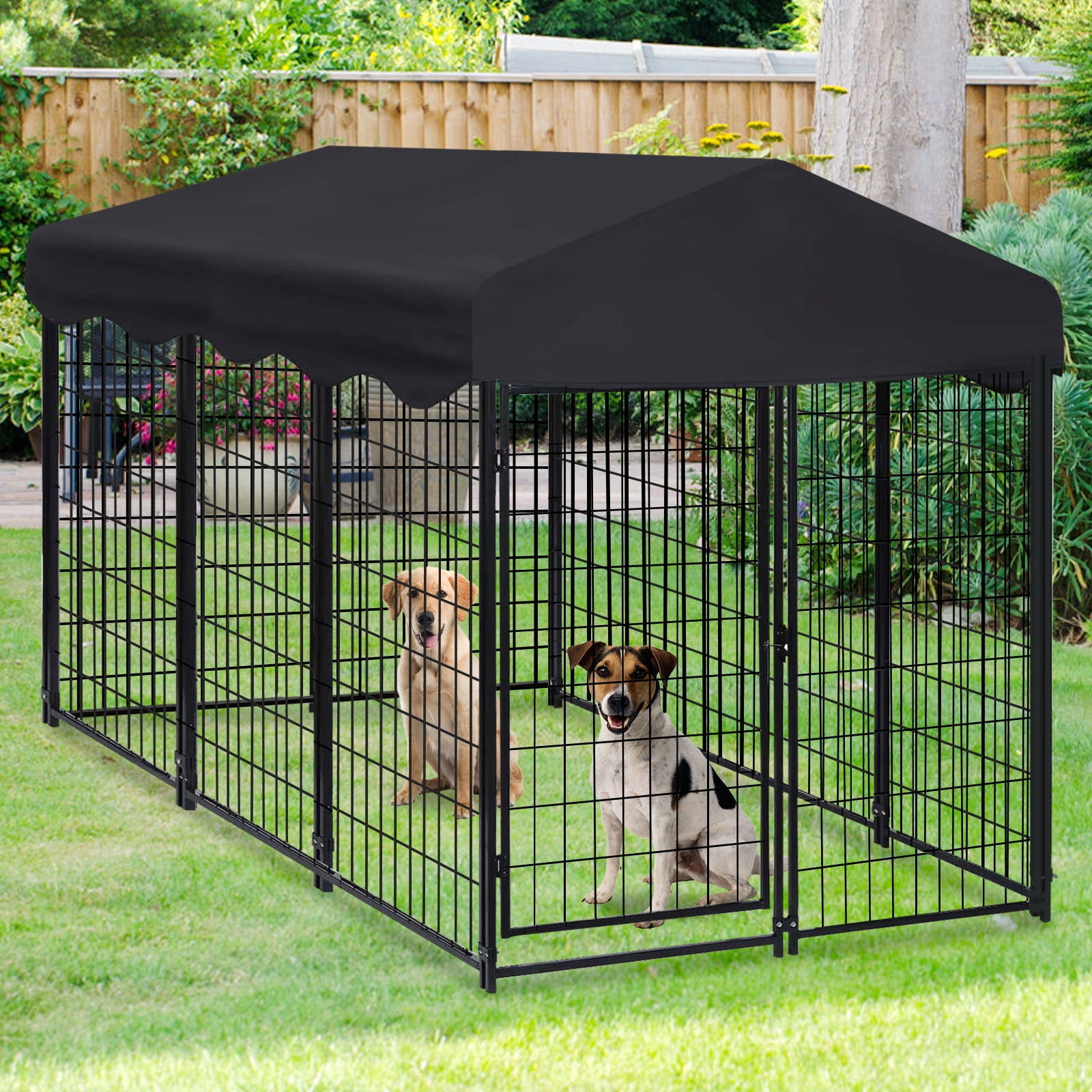 Jhsomdr Outdoor Dog Kennel 6.2ft x 4ft x 4.5ft Heavy Duty Large Wire Dog Fence Outside Dog Playpen with UV-Resistant Oxford Cloth Roof & Secure Lock