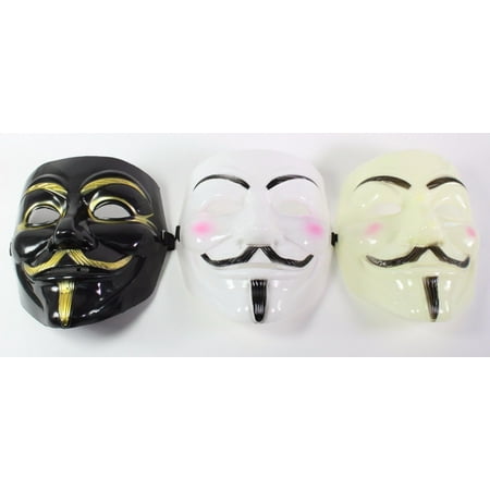 White, Black & Yellow V For Vendetta Guy Fawkes Anonymous Costume Halloween Masks