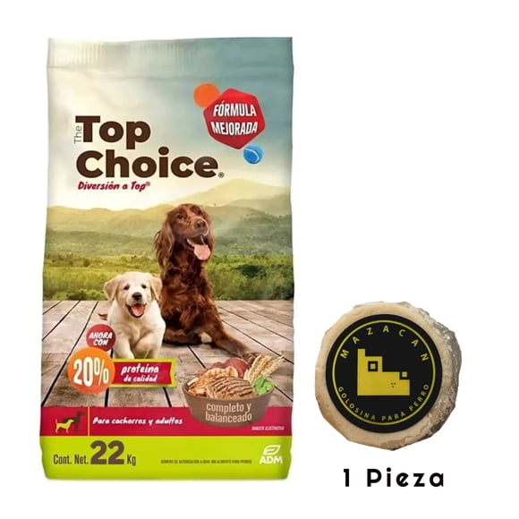 The Top Choice Razas Medianas y Grandes 22 kg + Mazacan Para Perro 1 pza