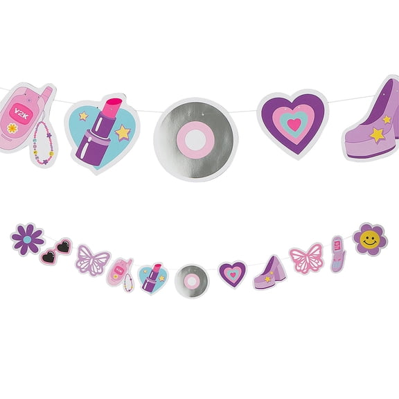 Fun Express 7 ft. x 7" Throwback Y2K Party Ready-to-Hang Cardstock Garland