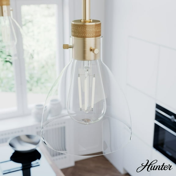Hunter - Van Nuys 1-light Alturas Gold, Mini Pendant Light, Dimmable, Transitional Style, Bell Shaped, for Bedrooms, Dining, Living Rooms - 19293