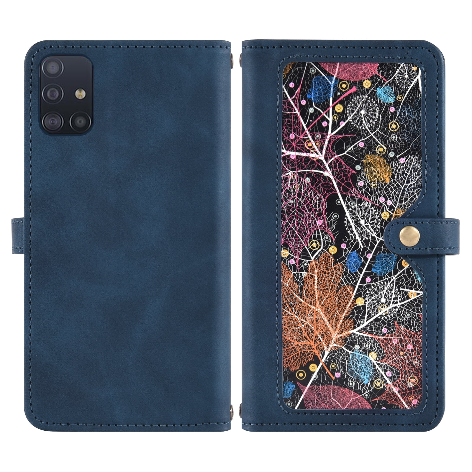 Asuwish Phone Case for Samsung Galaxy A51 4G Wallet Cover With Tempered Glass Screen Protector Crossbody Wrist Strap Flip Pattern Zipper Credit Card Holder Cell A 51 M40S 51A A515F S51 Women Men Blue