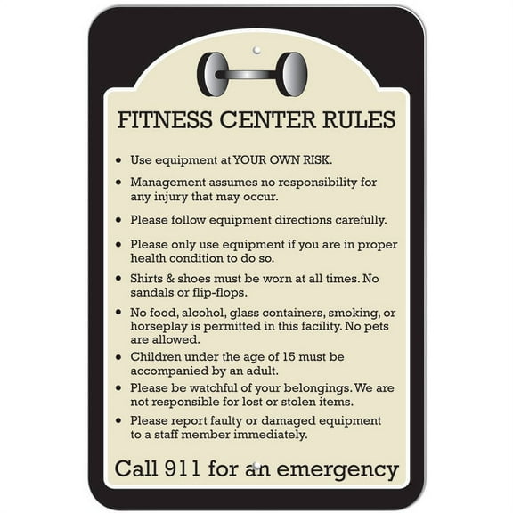 Fitness Center Rules 9" x 6" Metal Sign