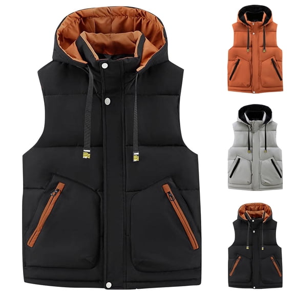 Zedker Winter Puffer Vest for Men with Hooded Lightweight Winter Coat for Men Padded Vest Warm Hooded Thick Vest Tops Jacket Black L