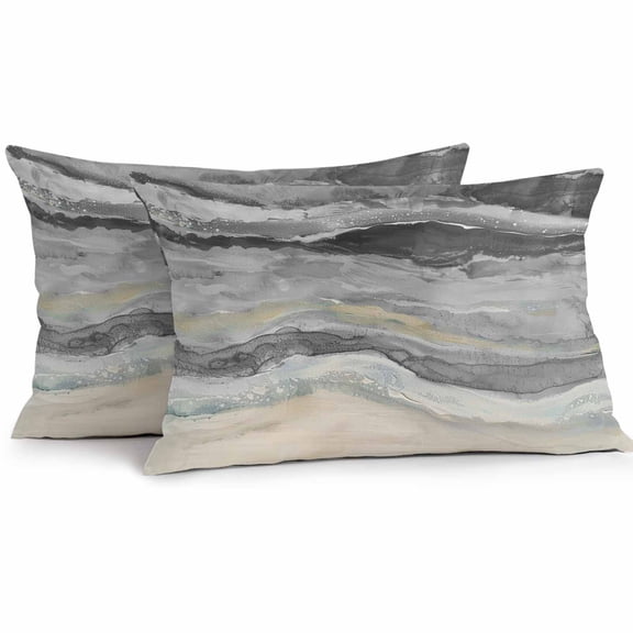 Abstract Grey Outdoor Pillow Covers Pack of 2 Gradient Beach Ocean Wave Oil Painting Waterproof Throw Pillow Covers Decorative Cushion Cases for Patio Garden Tent Balcony Couch 20x12 inch