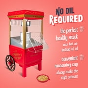 Nostalgia Hot Air Popcorn Maker, 12-Cup Countertop Popcorn Machine with Measuring Cup, Red/Gold