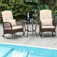 thumbnail image 4 of Patiojoy 3 Pieces PE Rattan Rocking Bistro Set Rocking Chairs with 2-Tier Coffee Table for Porch Garden and Poolside Beige, 4 of 10
