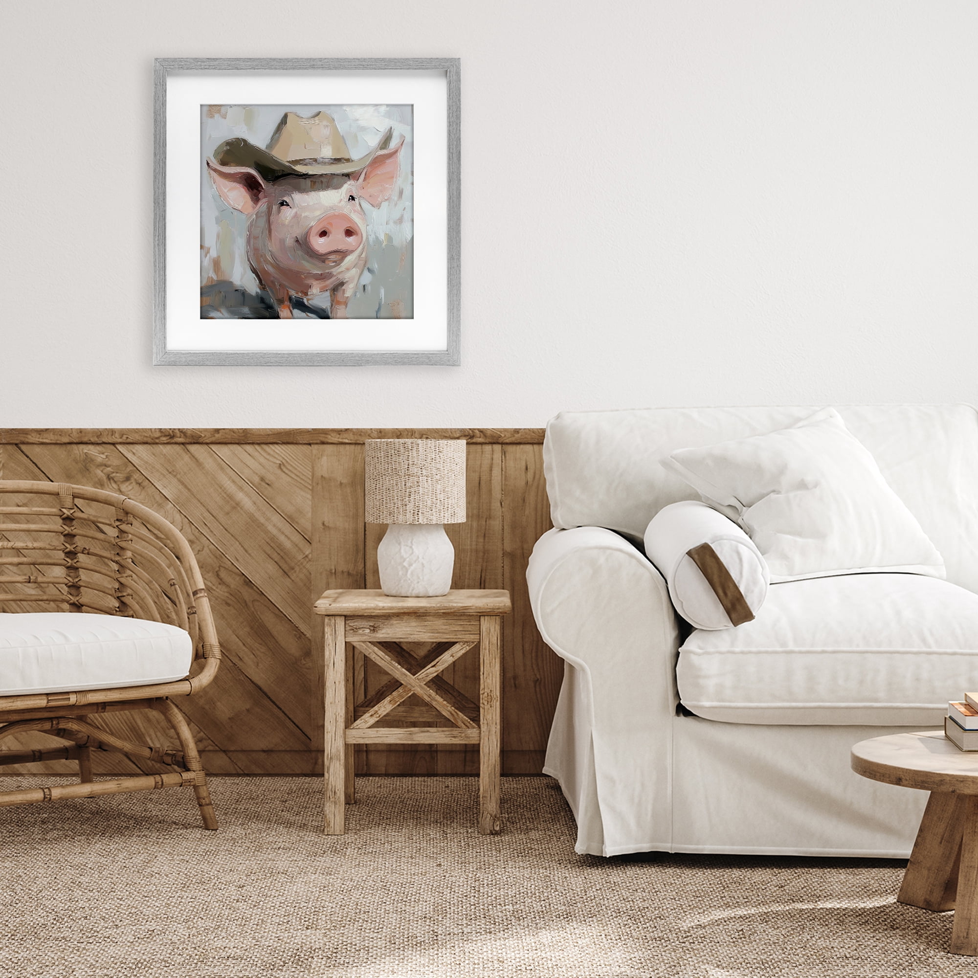 Stupell Industries Cowboy Chester Pig Gray Framed Print Under Glass, design by Tina LeCour