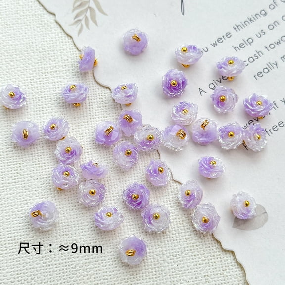 ERDOUY 30 Pcs 9mm Camellia Shaped Colorful Mixed Craft Beads, Bulk DIY Decorative Beads for Bracelet Making & Handmade Jewelry Projects, Purple White