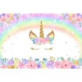 thumbnail image 1 of Fondo de fotografía de unicornio para niña, decoración de fiesta de cumpleaños, arcoíris, Floral, Princesa, foto de fondo, pancarta de cumpleaños para Baby Shower, 1 of 4