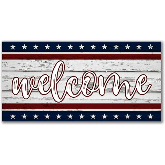 Welcome Patriotic Rustic Wood Wall Sign 9x18