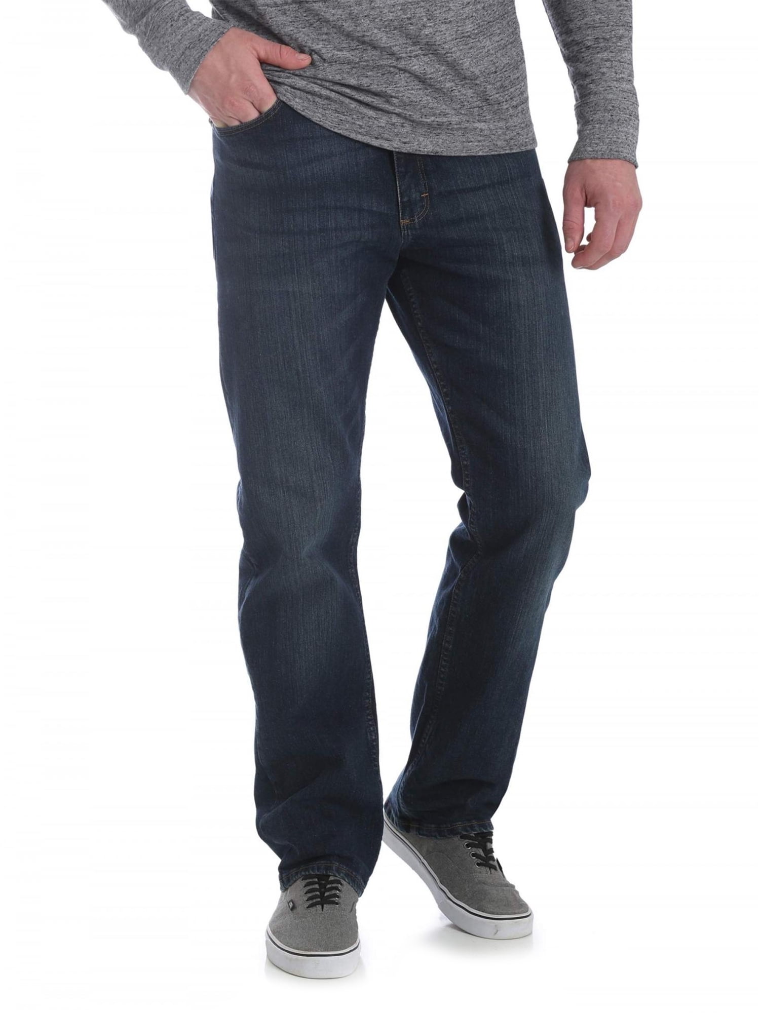 Wrangler Dark Blue Men's Comfort Flex Waistband Slim Straight Leg Denim Jeans 