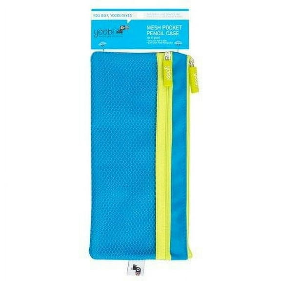 Yoobi Zipper Pouch with Mesh Pocket - Aqua Blue (10" x 5")