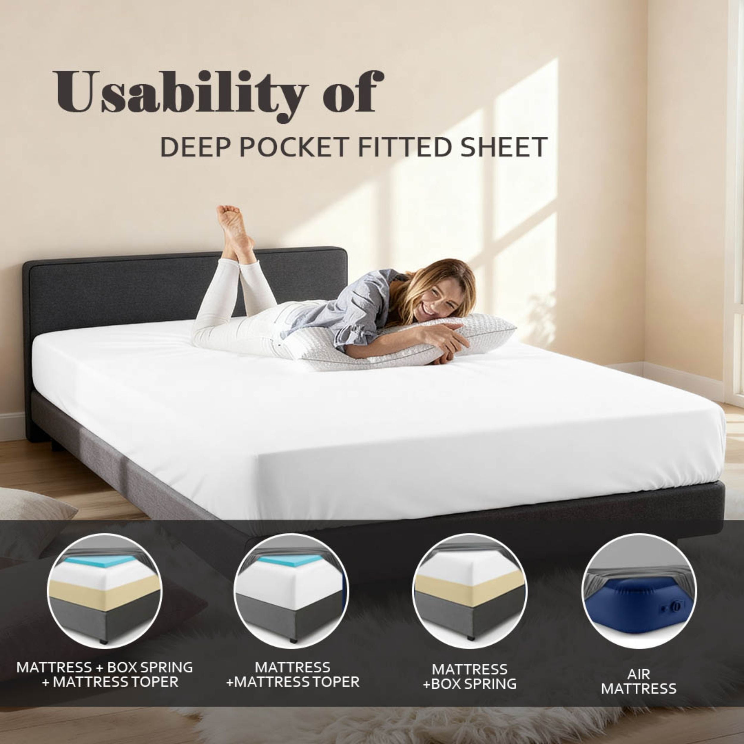 Superior 650 TC Egyptian Cotton Fitted Sheet, Extra Deep Pocket - 18 Inch, King Size, White