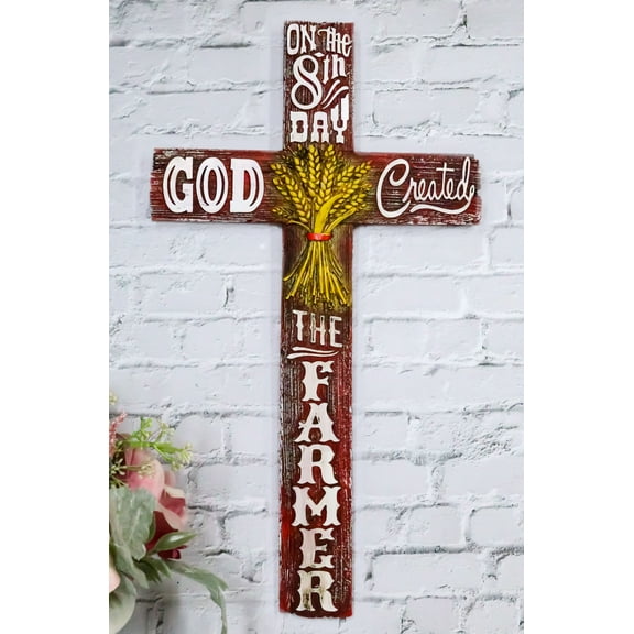 Western On The 8th Day God Created The Farmer With Golden Harvest Wall Cross
