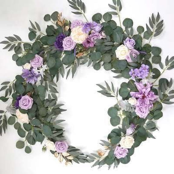 Nvzi 6ft Artificial Eucalyptus Garland with Flowers Fake Greenery Faux Floral Vine , Purple