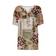 thumbnail image 4 of Womens Tops Summer Tops for Women 2025 Trendy Boho Floral Print Tunic Shirts Short Sleeve Button V Neck Tshirt Casual Loose Blouse Shirts for Women, 4 of 5
