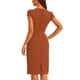 thumbnail image 3 of Vestido Vintage Sheath Inspire Chic para Mujer con Escote en V, Mangas Cortas, Vestido Lápiz con Abertura XL Marrón, 3 of 6