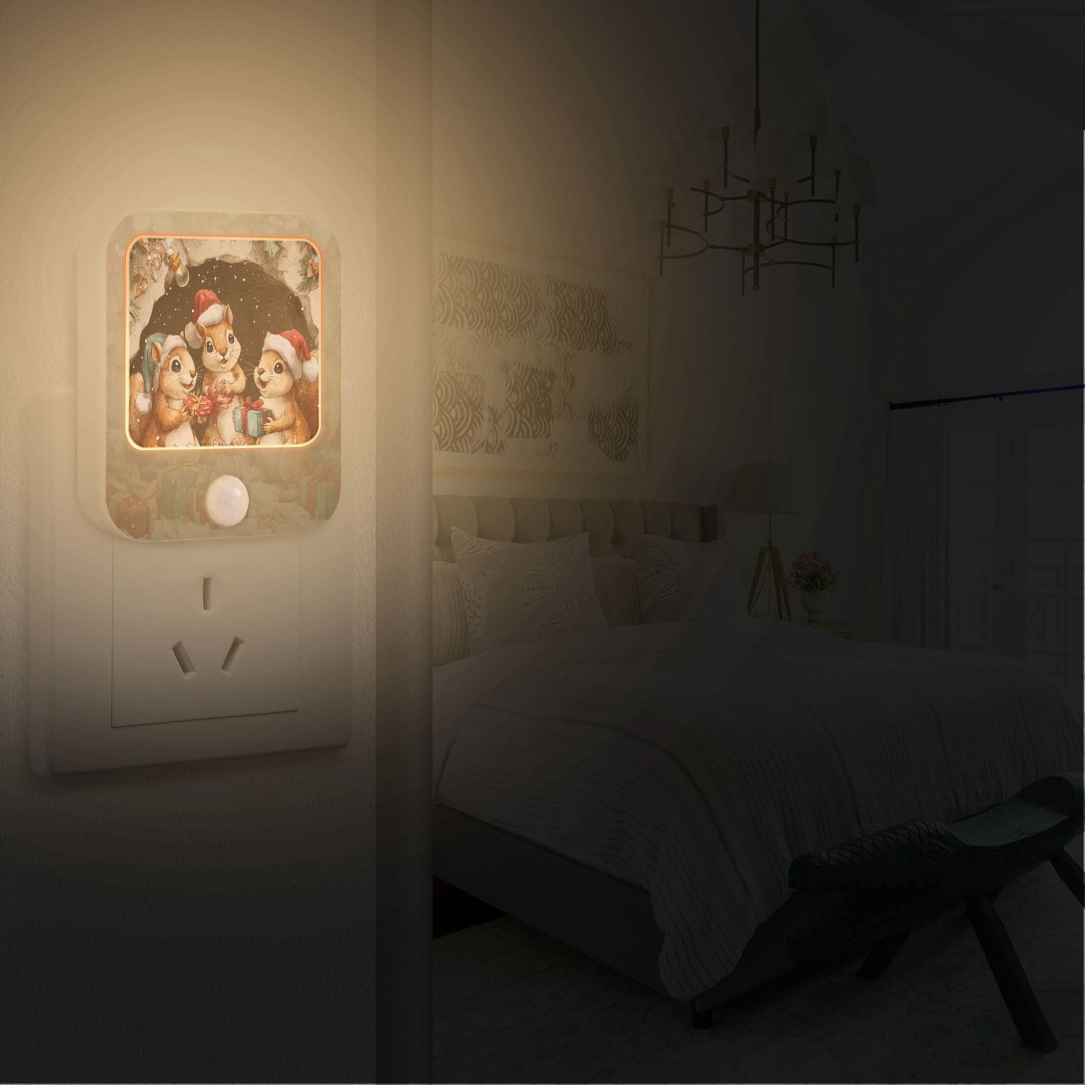 Wobogo Cute Baby Squirrels Night Light Lamp Set of 2 with Smart Sensor Dusk to Dawn Sensor 0.6W Plug-in