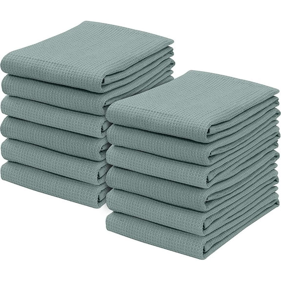 Ruvanti 12 Pack 100% Cotton 15x29 inch Kitchen Towels, Dish Towels for Kitchen, Soft, Washable, Super Absorbent Waffle Weave Tea Towels Linen Dishcloth for Quick Drying, Cleaning, Dish Rags – Gray