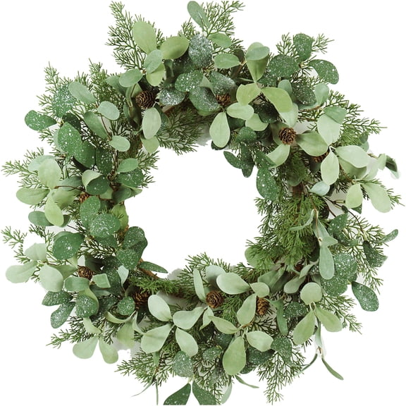 JERFIT 24 Inch Artificial Cedar Wreath for Front Door, Realistic Faux Greenery Hanging Wreath for Year-Round Home Decor, Indoor Outdoor Use
