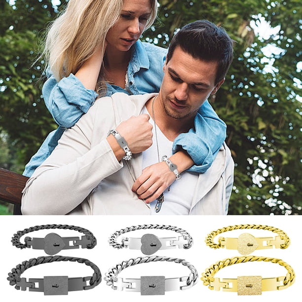 Set de pulseras de acero inoxidable de corazón magnético - Pulseras de cierre de 7,87 pulgadas para él y ella, regalo de joyería de amor a juego