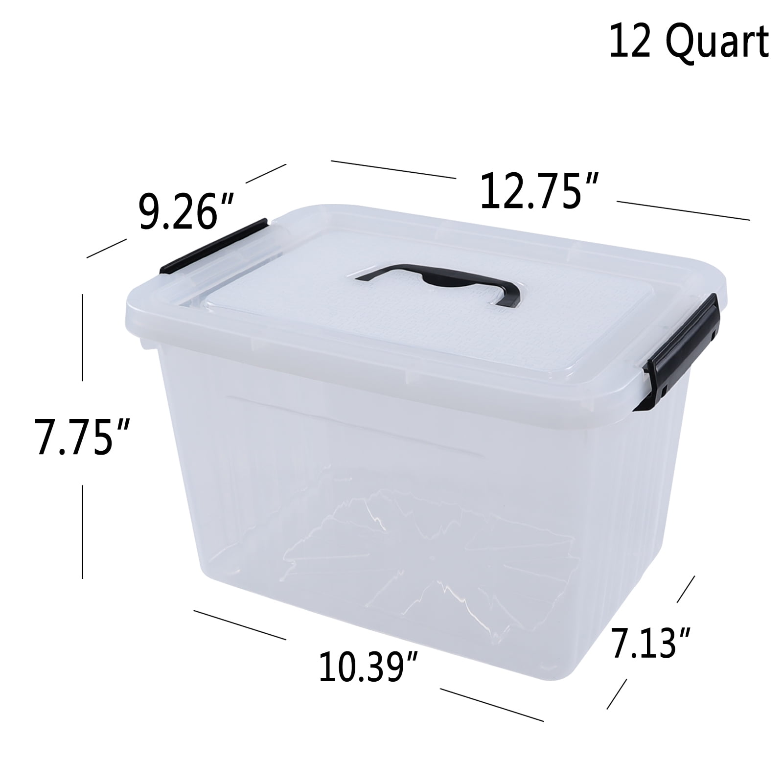 Anbers 12 Quart Clear Plastic Bin with Lid, Latching Box with Handle, Set of 1