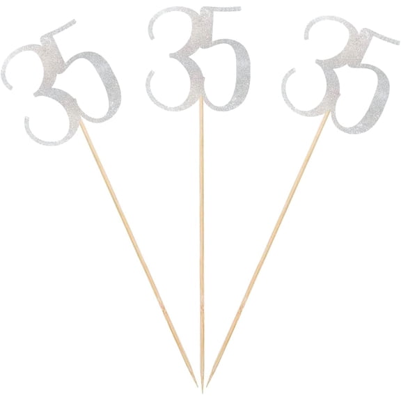 Silver Glitter 35th Birthday Centerpiece Sticks, 12-Pack Number 35 Table Topper Anniversary Party Decorations