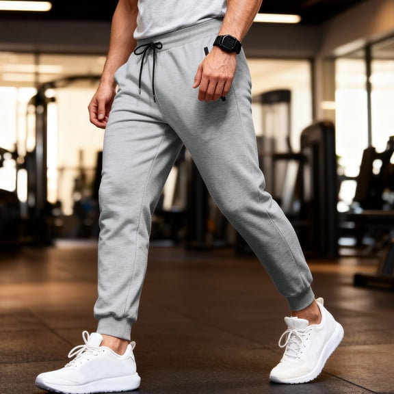 QHRMKOG Men Sweatpants Solid Color Drawstring Elastic Waist Joggers Athletic Fit Fleece-Lined Gym Sweatpants Winter Fashion Pants with Pockets Gray S