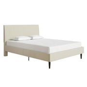 Mainstays Vera Upholstered Velvet Platform Bed, No Box Spring Required, Queen, Cream