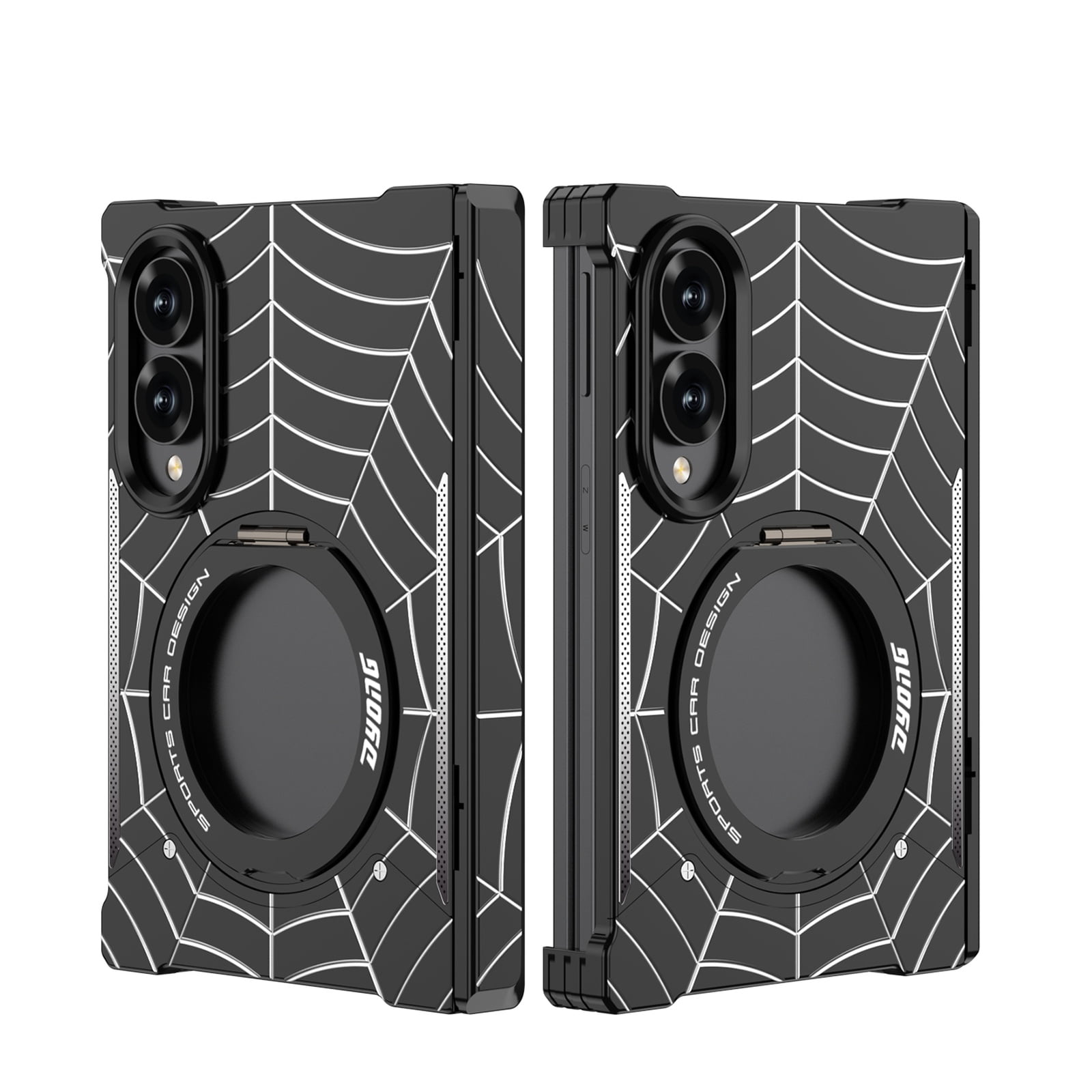 COAROVER Aluminum Metal Case for Samsung Galaxy Z Fold8 with Ring Kickstand,Fit Magnetic Car Mount,Shockproof Heavy Duty Cover,Black