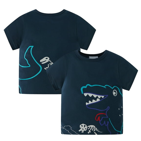 LYMAYTER Little Boys Crewneck Tees Kids Baby Cartoon Printed T-Shirts for 1-8 Years Toddler Summer Soft Cotton Shirt