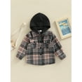 thumbnail image 2 of Bagilaanoe Toddler Baby Boy Hooded Jacket Plaid Long Sleeve Single-Breasted Shacket Coat with Pockets 1T 2T 3T 4T 5T 6T Kids Fall Casual Outwear, 2 of 7