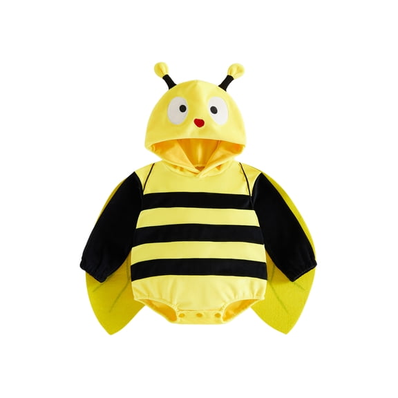 Cjfdfy Newborn Baby Boy Girl Halloween Insect Costume LadyBug Bee Long Sleeve Hooded Stripes Dots Romper With Wings Infant Cute Halloween Animal Costume Fall Winter Outfit