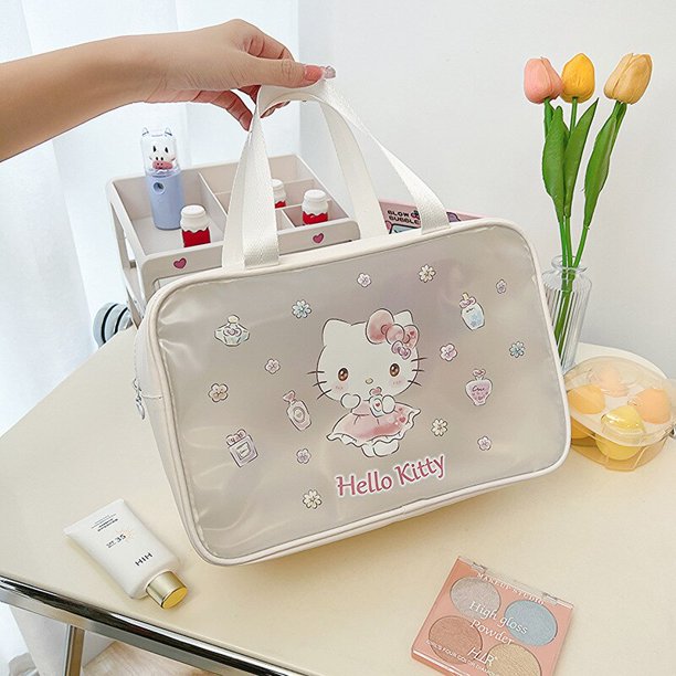 Hello Kitty-Bolsa de maquillaje Sanrio para mujer, bolso de mano de Pvc impermeable, de viaje, portátil, de almacenamiento Fivean unisex