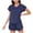 Navy, variant on Ruffle Pajama Set 2 Piece Trendy Short Sleeve Sleepwear Shorts Solid Lightweight Loungewear Summer Comfortable Matching Set