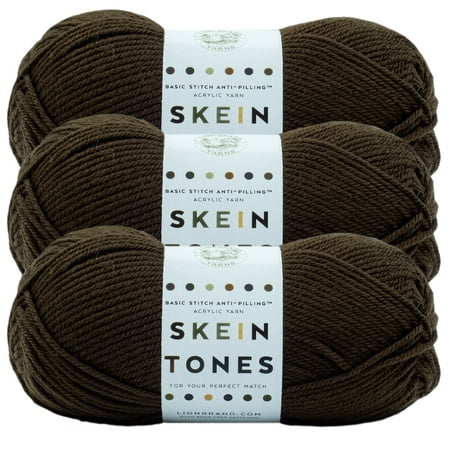 UPC: 0842093128281 | Lion Brand Yarn Basic Stitch Anti Pilling Skein Tones Ebony Anti Pilling Medium Acrylic Brown Yarn 3 Pack