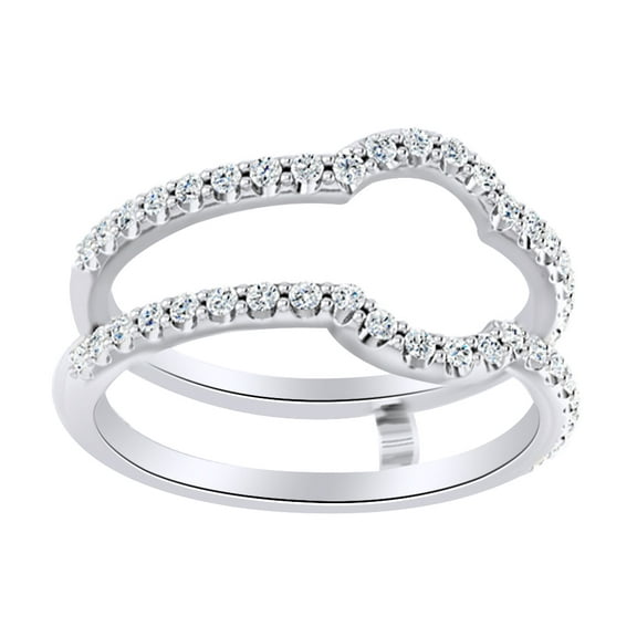 Round Cut White Natural Diamond Enhancer Ring Guard In 14K Solid White Gold (0.37 Ct)