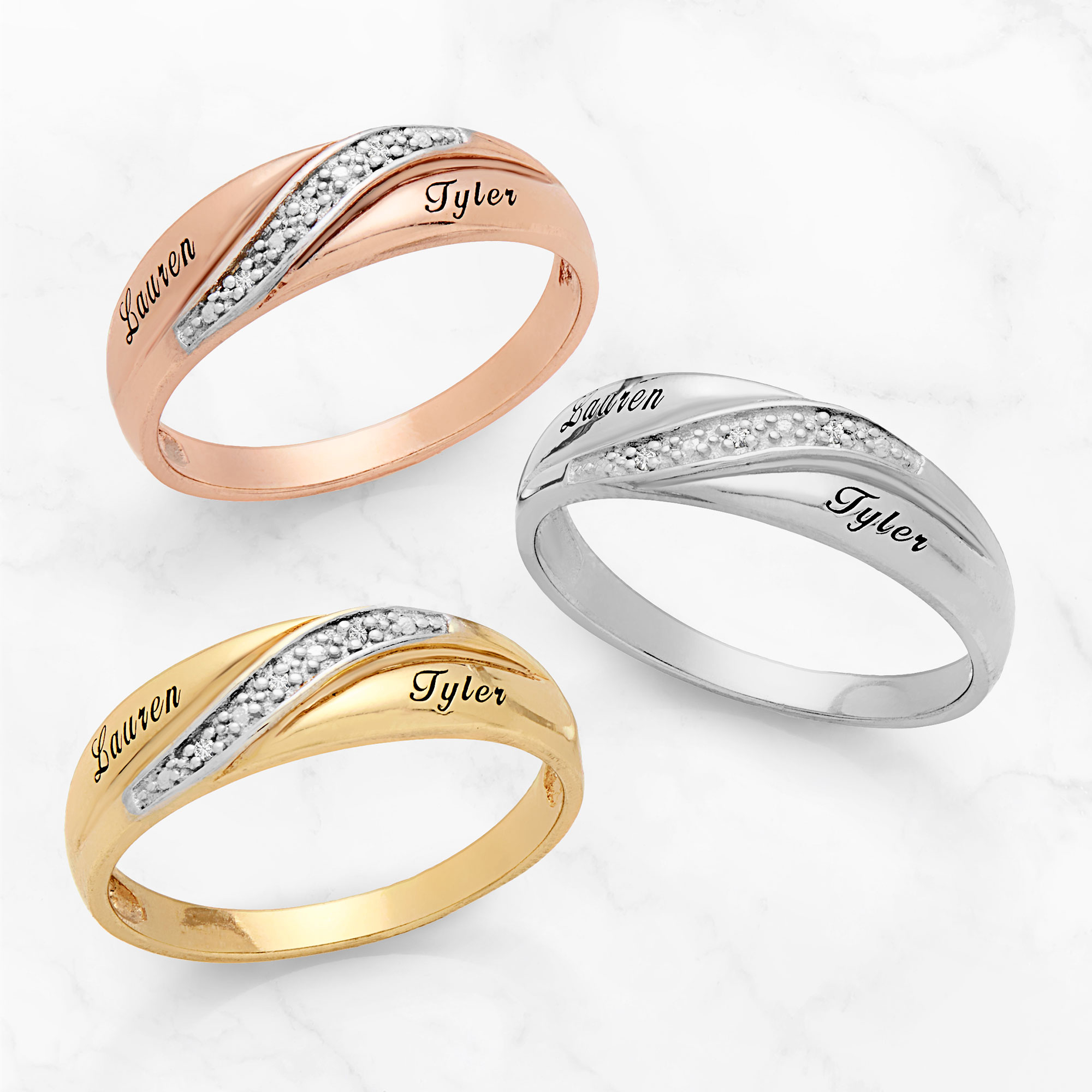 Vow & Forever Personalized Planet Bridal 14K Rose Gold over Sterling Silver Men's Diamond Accent Engraved Wedding Band ,Women's