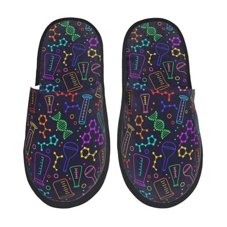 

Fuzoiu Chemistry Science Print Unisex Furry Slippers Plush Indoor Shoes Trendy House Slippers Anti-Skid EVA Sole House Shoes for Home Office and Travel -Large