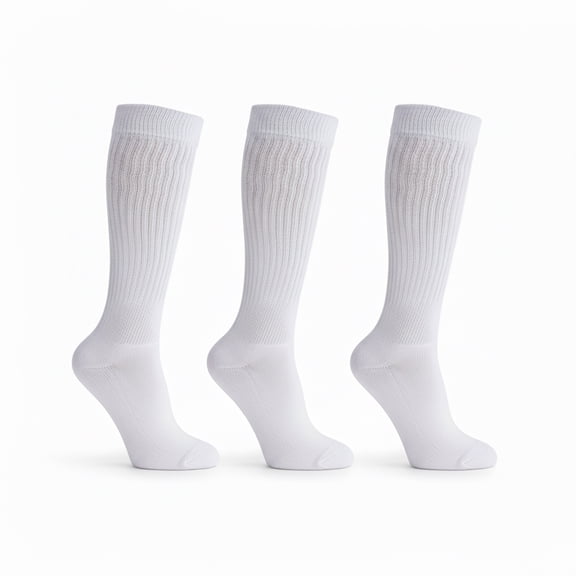 Women's Cotton Slouch Socks Knee High Scrunch Boot Socks Breathable Extra Long All Season 3 Pairs (White)