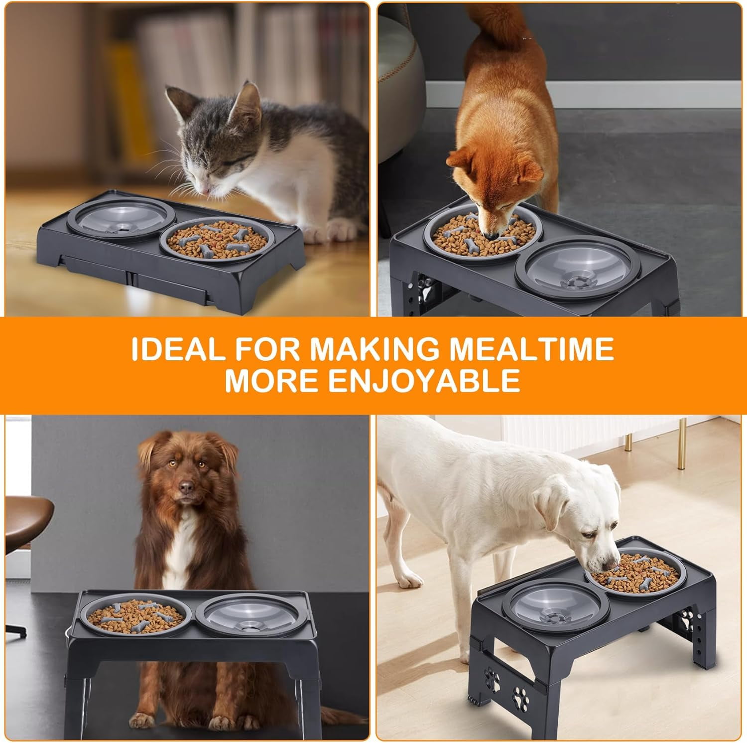 Elevated Dog Bowls, Raised Slow Feeder Dog Bowls with No Spill Dog Water Bowl Dispenser, 5 Heights Adjustable Raised Dog Bowls