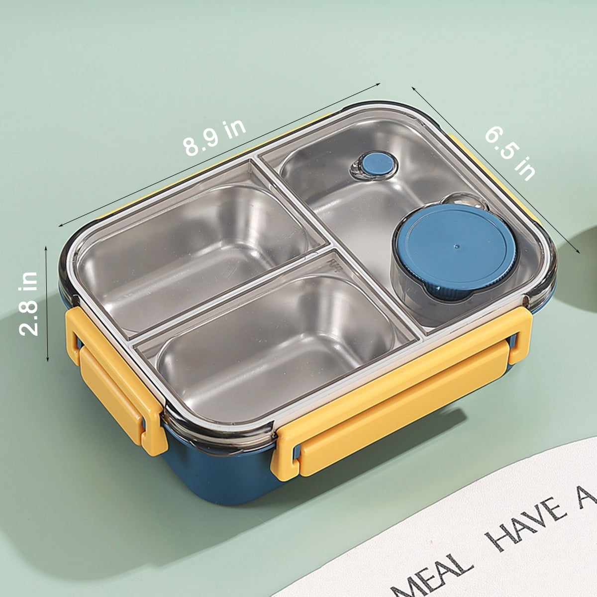 Aiteng Lunch Box with Tableware, Stainless Steel Bento Box Adult, Leakproof Portable Lunch Box Containers with 3-Compartments, Blue